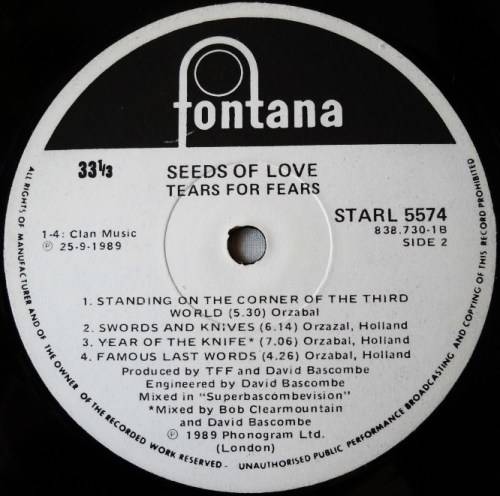 TEARS FOR FEARS - THE SEEDS OF LOVE - LP - SOUTH AFRICA - EXC / EXC IN SHRINK  - WITH COLOUR INNER
