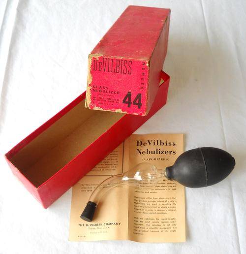 1930 's-VINTAGE GLASS NEBULIZER- DeVILBISS #44-IN ORIGINAL ISSUE BOX-EXCELLENT CONDITION