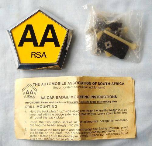 AA SOUTH AFRICA-AUTOMOBILE ASSOCIATION-CAR BADGE-EXCELLENT UNUSED CONDITION