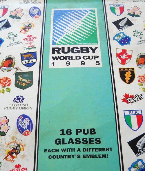 16 x OFFICIAL WORLD CUP RUGBY PUB GLASSES-1995-CONSOL GLASS-BOXED-VERY GOOD CONDITION