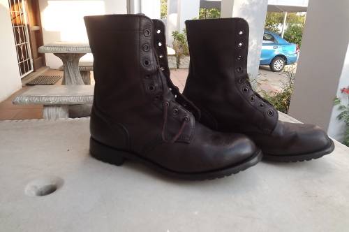 Pair of SADF brown genuine leather boots in size 285/11 Bagshaw issued 1996.