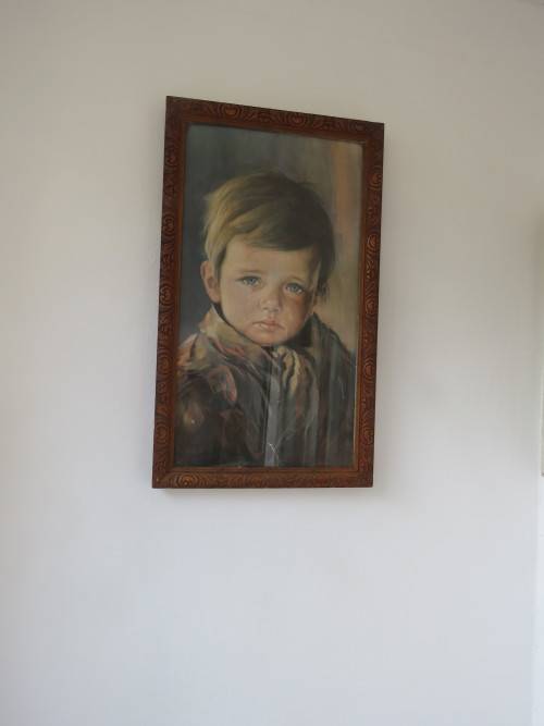 'Crying boy' print with frame painting created by Bruno Amadio.Size 75x45cm.Good cond.
