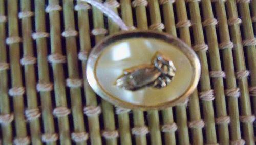 Small oval brooch with praying hands on mother of pearl from West Germany
