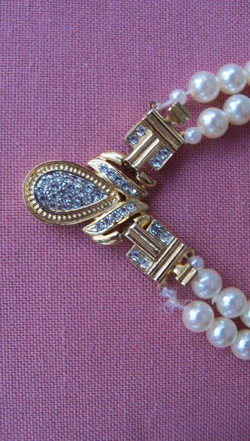 Imitation 2 string Pearl Necklace - Can be worn with stones in front as well