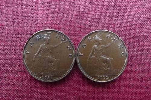 Set of British Farthing coins 1931 & 1932