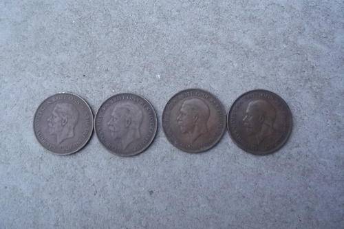 Set of 4 George V British Pennies