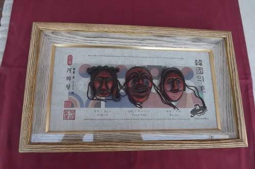 Three Framed Cultural Masks from Korea covered with Glass in good condition