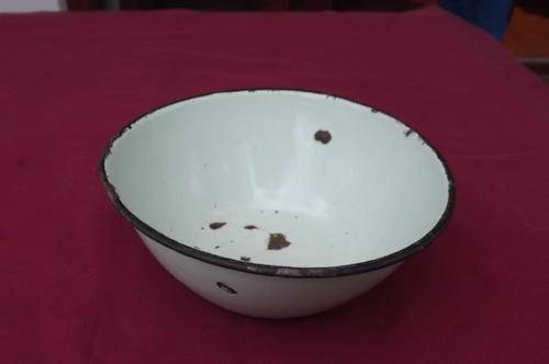 Small Green Enamel Bowl - very old - 16cm diameter