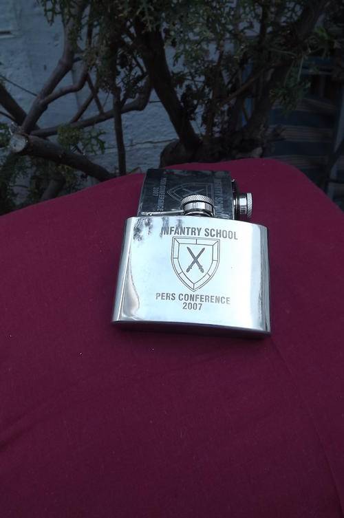 Infantry School Pers Conference 2007 Stainless Steel Hip Flask - 4oz - in good condition