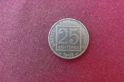 French 1903 25 Centimes Coin - A Patey - Fair condition - see scans