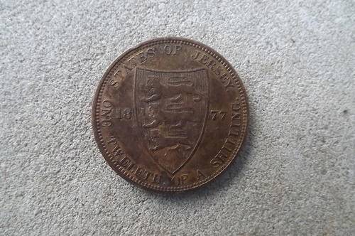 1877 States of Jersey One Twelve of a Shilling Coin - VF condition