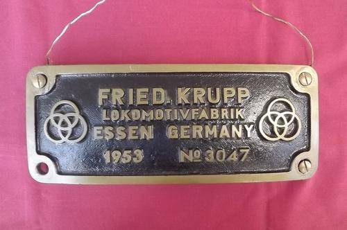 Fried Krupp Lokomotivfabrik Essen Germany 1953 No 3047 Locomotive Plate - 10x25.5cm - Enameled Front