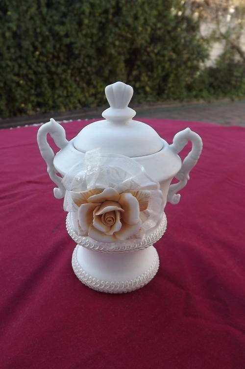 Ceramic Ornament - not glazed - vase with lid - height 14cm