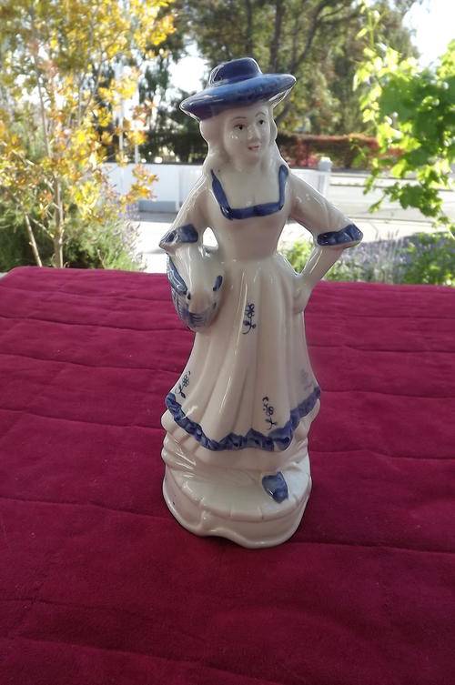 Pretty White & Blue Ornament of Elegant Woman - good condition - height 22cm