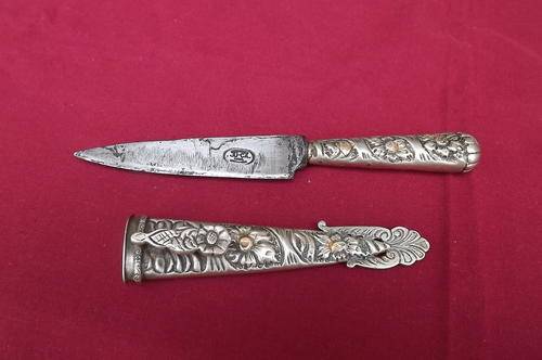 Gaucho knife from Tandil Juca Argentinia 1943.Handle and sheath .800 fine silver.