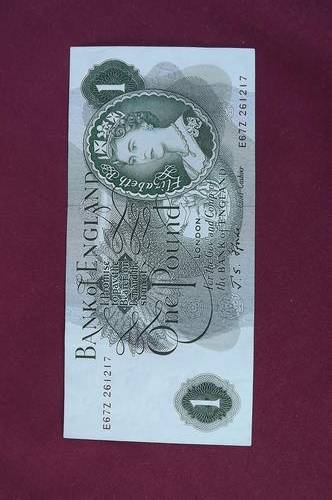 Old British One pound banknote still in crisp condition.