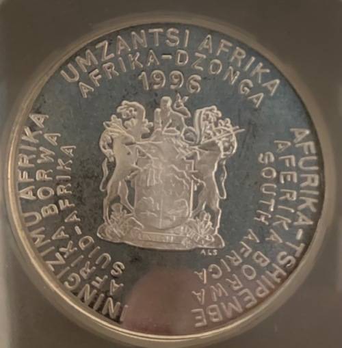 1995 1oz silver content SANGS certified slabbed proof 2 Rand African Cup of Nations