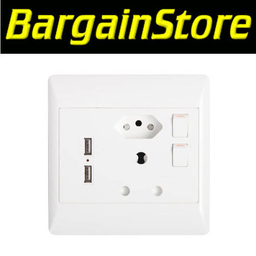 Double Wall Socket with 2 USB, 2pin/NEW SA PLUG, 3pin and switches - 3 ON AUCTION