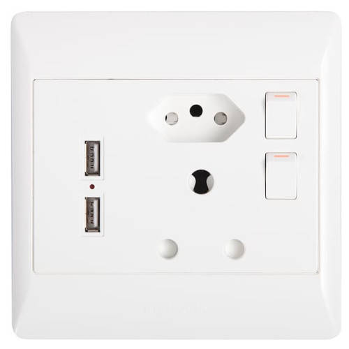 Double Wall Socket with 2 USB, 2pin/NEW SA PLUG, 3pin and switches - 3 ON AUCTION