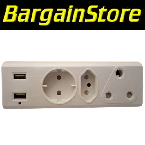 3 Way Multi Adapter Plug with 2 USB Ports