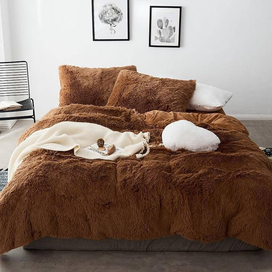 Luxurious Furry Shag 5 Piece Queen Duvet Cover Set