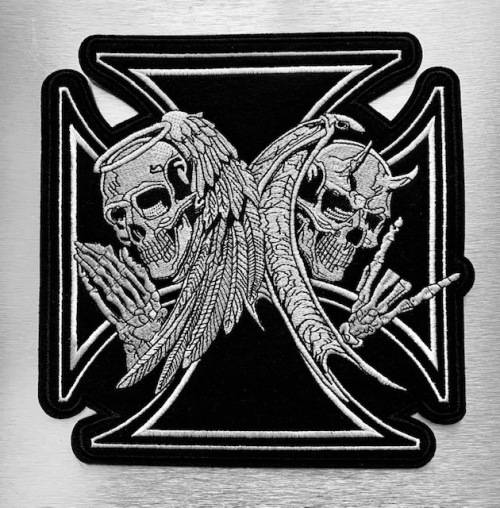 Bikers big embroidery rocker patch cross - good and bad angels