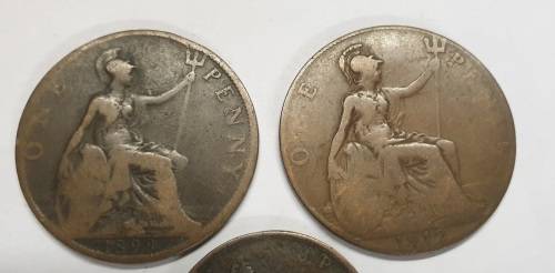 1899 AND 1912 ONE PENNY COINS Plus A 1861 HALF PENNY  Per IMAGES -Bid is for all 3 Coins NO Reserv