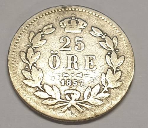 Sweden 1857 Silver 25 Ore