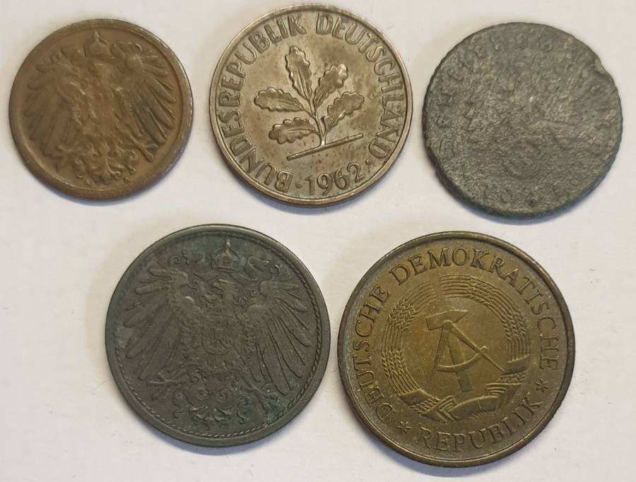 German Coins x 5 as per images incl. Low grade Swastika 5 Pfennig !!!Bid is for all 5 coins!!!
