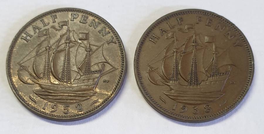 1938 AND 1952 HALF PENNY COINS FOR ONE BID !!See Condition!!!