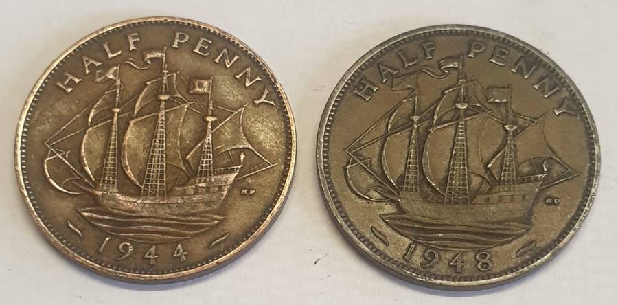 Half Pennies 1944 and 1948 as per images !! Bid is for both coins !!!