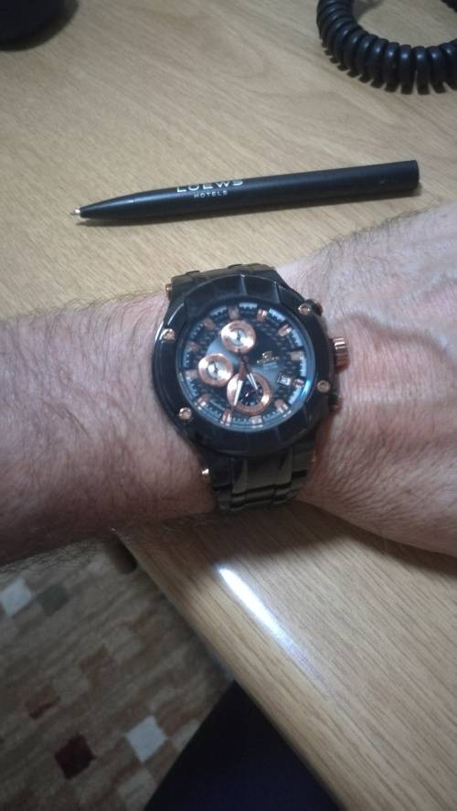 ### Casio Edifice Gents size Watch stunning Black watch with rose gold colour parts ###