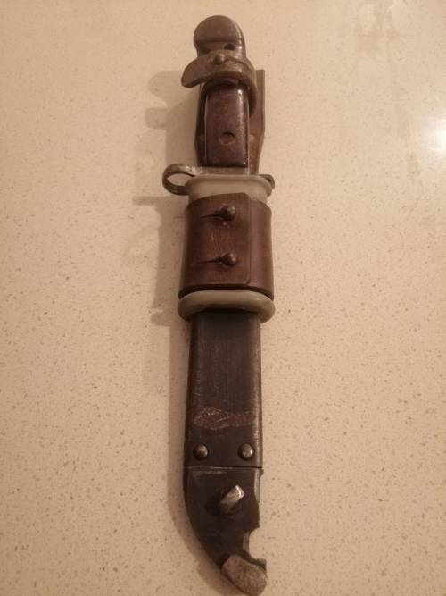 ### Reduced!! - Possibly Romanian AK 47 bayonet with frog and Scabbard ###