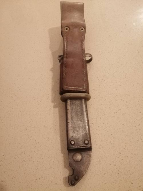 ### Reduced!! - Possibly Romanian AK 47 bayonet with frog and Scabbard ###