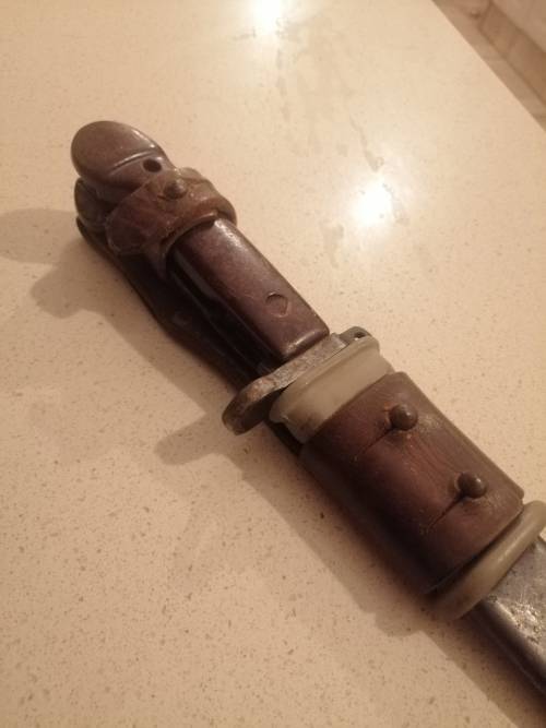 ### Reduced!! - Possibly Romanian AK 47 bayonet with frog and Scabbard ###