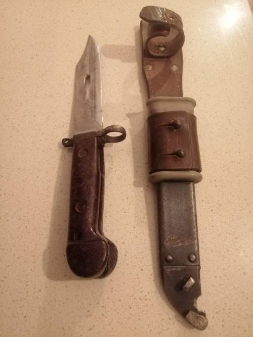 ### Reduced!! - Possibly Romanian AK 47 bayonet with frog and Scabbard ###