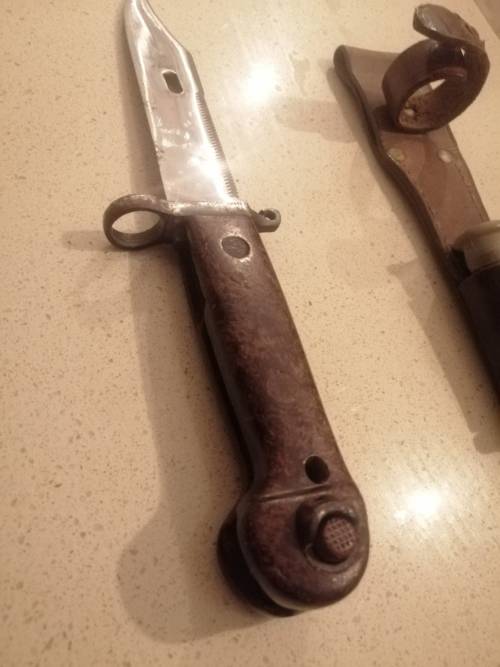 ### Reduced!! - Possibly Romanian AK 47 bayonet with frog and Scabbard ###