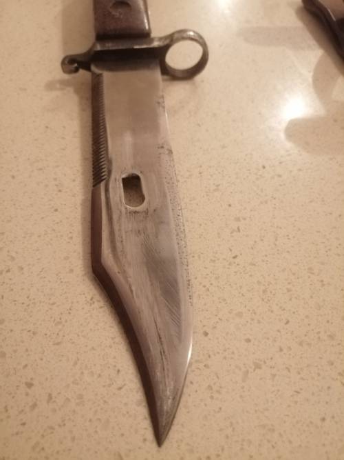 ### Reduced!! - Possibly Romanian AK 47 bayonet with frog and Scabbard ###