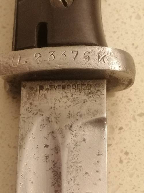 # Going, GoingG.... K98 P Weyersberg Bayonet inc Frog and Scabbard, though not for this bayonet #