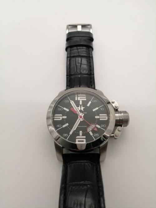 ### 1 Day Auction!! Metal CH Swiss oversize watch 56mm with Leather strap almost new!! ###