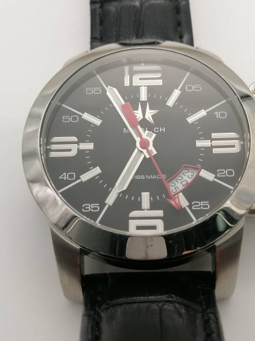 ### 1 Day Auction!! Metal CH Swiss oversize watch 56mm with Leather strap almost new!! ###
