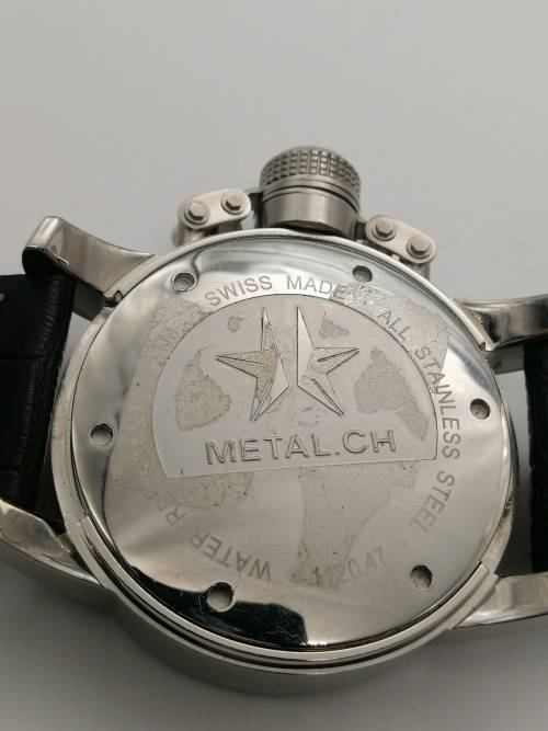 ### 1 Day Auction!! Metal CH Swiss oversize watch 56mm with Leather strap almost new!! ###
