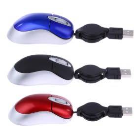 Mini USB Optical Wired Mouse Retractable Cable