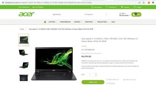 Acer Aspire A315 Intel Core i3 15.6` Windows 11. Bargain Sale