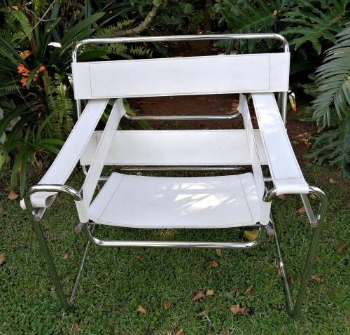 Wassily style chair - White leather and chrome