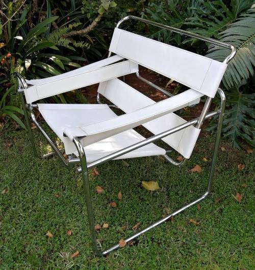 Wassily style chair - White leather and chrome