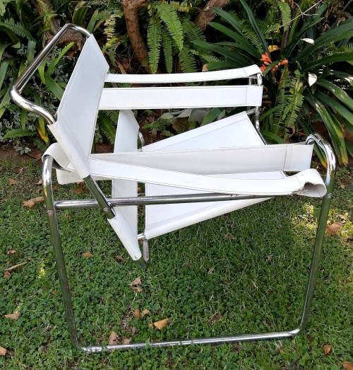 Wassily style chair - White leather and chrome
