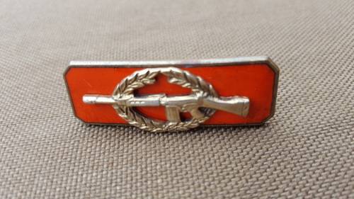 SADF era incomplete SA Army Sniper qual badge chili-red -backing - pins intact (rifle not chromed)