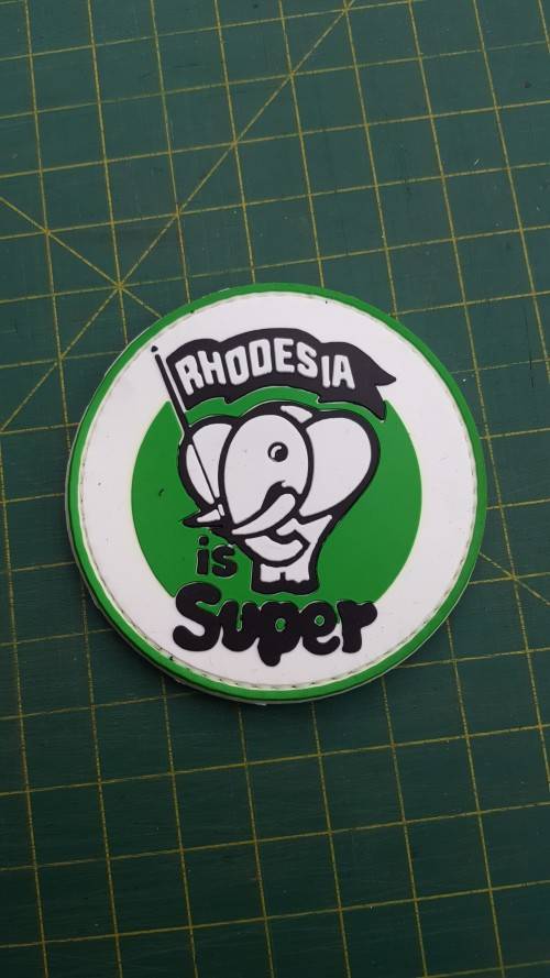 Rhod classic inspired round shape PVC morale patch - Elephant character - "Rhodesia is Super!"