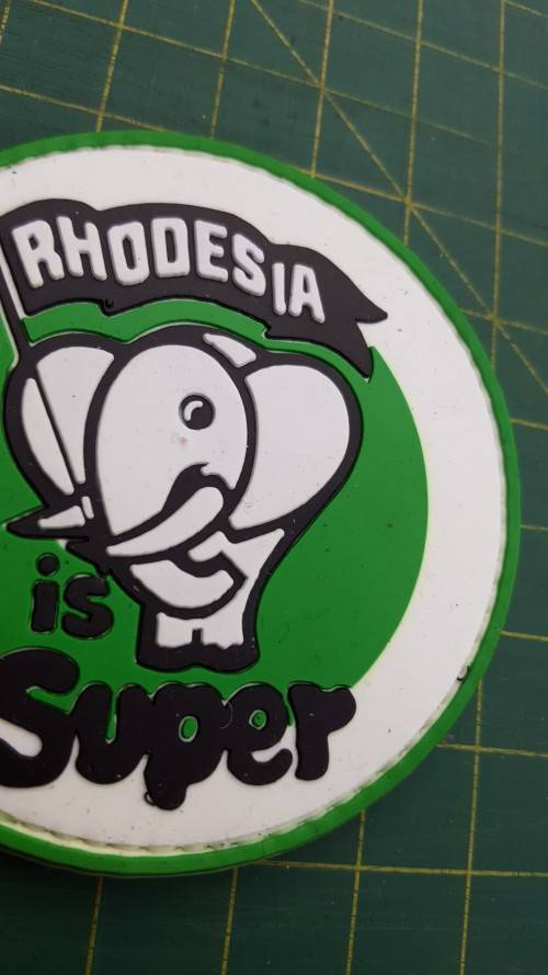 Rhod classic inspired round shape PVC morale patch - Elephant character - "Rhodesia is Super!"
